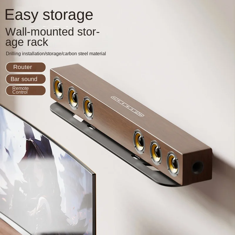 Wandmontierte Soundbar-Halterung, platzsparend für ein komfortables Musikerlebnis, an der Wand montierter Lautsprecherhalter aus Karbonstahl, schlank Image