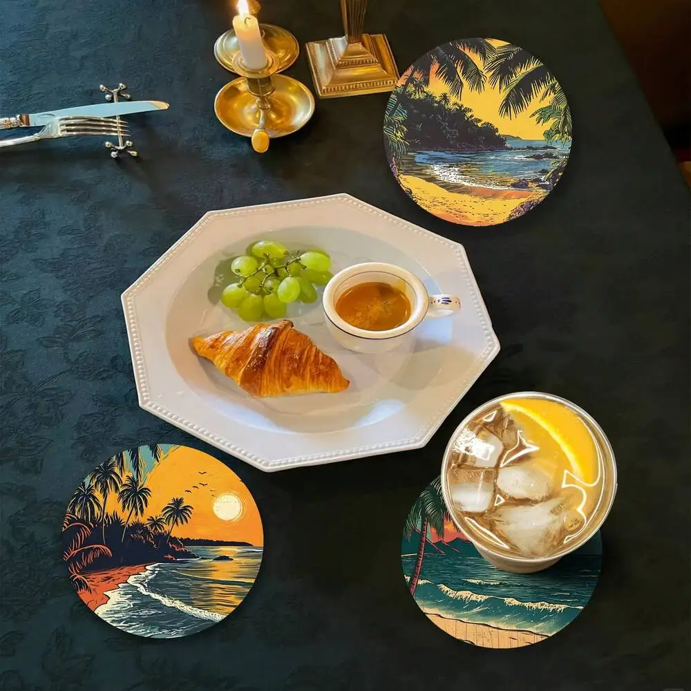 6-teilige Retro-Stranduntersetzer aus Holz, rutschfest und hitzebeständig, geeignet für Kaffee, Tee und Getränke, ideal für die Küche Image