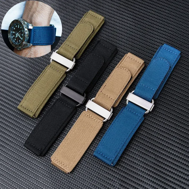 Hochwertige Nylon-Uhrenarmbänder für Seiko Rolex. Uhrenarmband mit Klettverschluss, Sportarmband, Schwarz, Blau, Grün Image