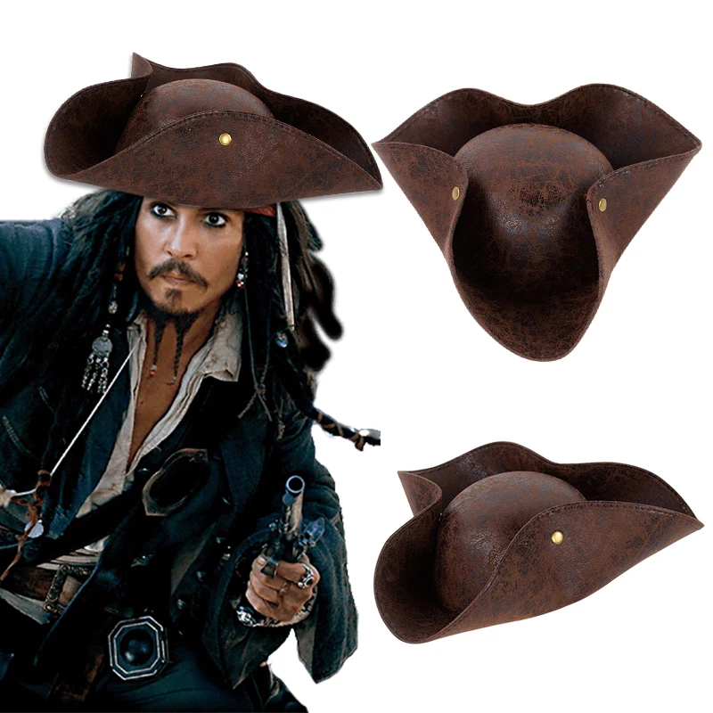 Kunstleder Piratenhut Kapitän Brauner Hut für Erwachsene Männer Frauen Cosplay Kostümzubehör Exquisite Fotografie Requisiten Halloween Image