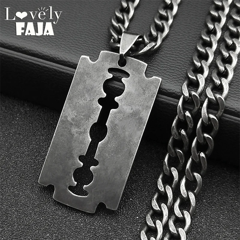 Edelstahl Rasierklinge lange Halskette für Männer Frauen schwarze Farbe Punk Gothic Steampunk Grunge Hip Hop Halsketten Schmuck 913