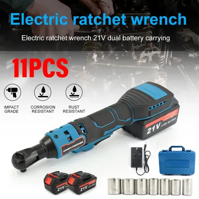 Electric Cordless Right Ratchet 3/8'' 90° Angle Wrench Power +2 Battery Kit