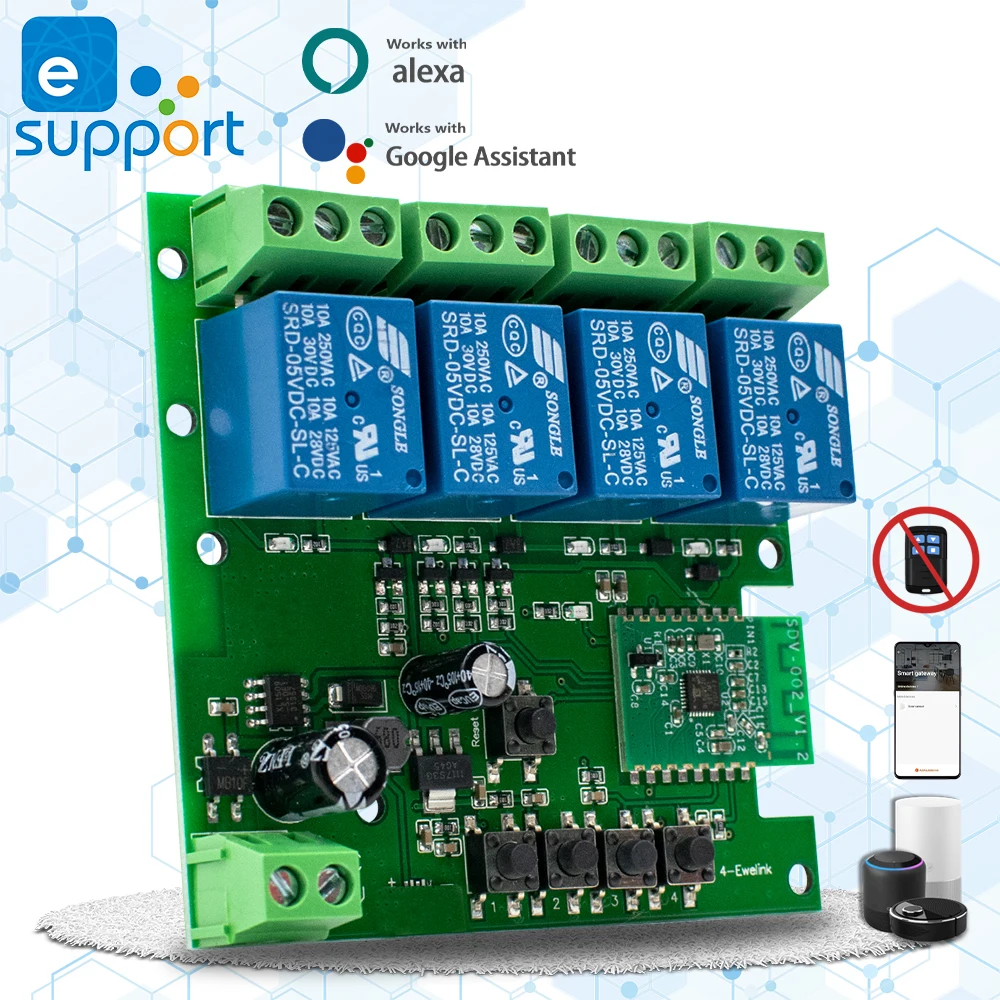 Ewelink Wifi Smart Switch Modul Relais 1/2/4 Kanal Ein Aus Schalter Tipp/Selbstsicherung/Verriegelung für Licht Motor Garage Image