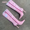 Damen rosa Stiletto Stiefel 2024 neue Herbst Massiv leder spitzen Zehen Seite Reiß verschluss plus Größe Damenschuhe für Schuhe