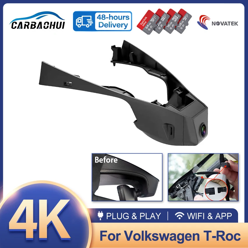 Neue 4K Wifi Auto DVR Video Recorder Stecker und Spielen Dash Cam Kamera für Volkswagen VW T-Roc AC7 A11 2017-2020 2021 2022 2023 2024 Image