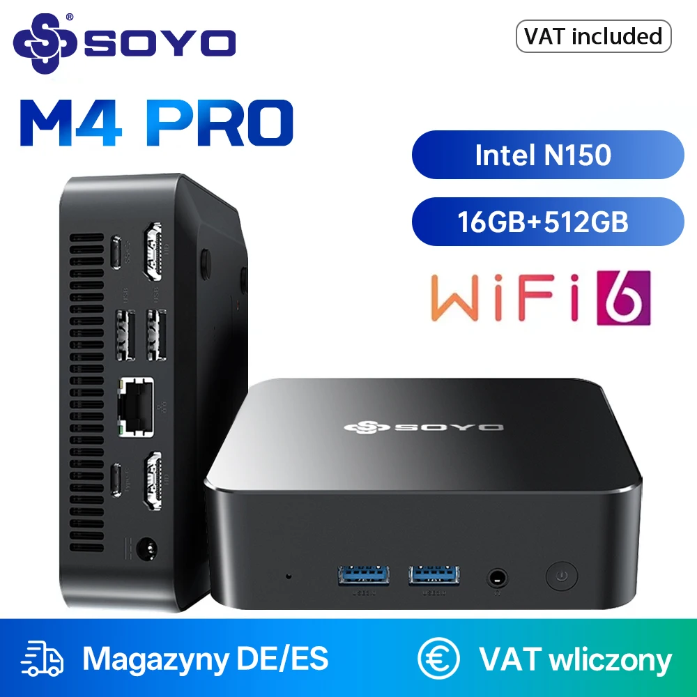Soyo m4 pro gaming mini pc mit intel n150 cpu ddr 16gb ram 512gb speicher win11pro wifi 6 & bt 5,2 tragbarer mini computer Image