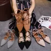 Sexy Kreuzgebundene Gladiator-Sommerschuhe für Damen, Spitzzehe, Ausschnitt, flache Schnürung, Ballerinas, römischer Stil, D'orsay-Schuhe, große Größe 42