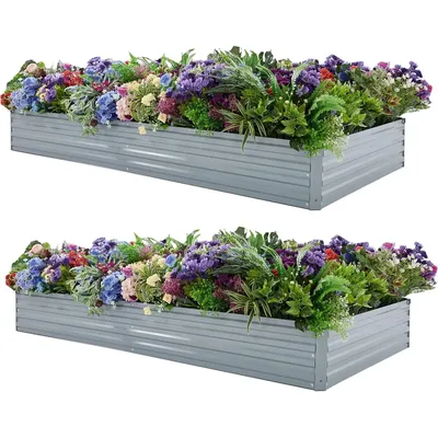 8x4x1ft(2 Pack) Galvanized Raised Garden Bed,Outdoor Planter Box Metal Patio Kit Planting Bed for