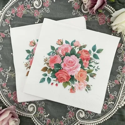 10/20pcs 33cm 2-Ply New Rose Bouquet Napkins Wedding Hotel Printed Handkerchiefs Valentine's Day