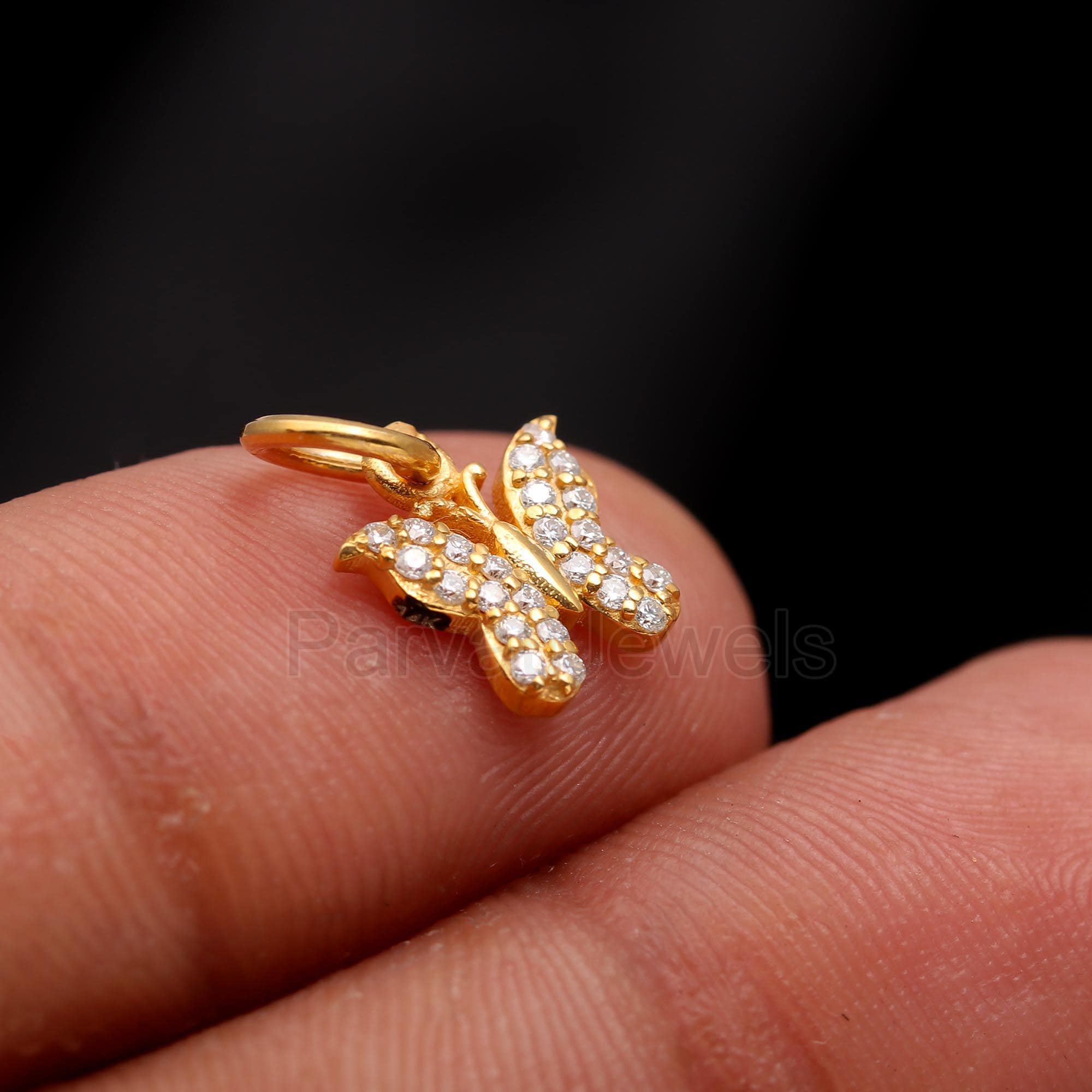 Ciondolo in oro massiccio 14 carati con diamanti naturali, ciondolo a forma di farfalla in oro, ciondolo in oro con diamanti, ciondolo fatto a mano, c