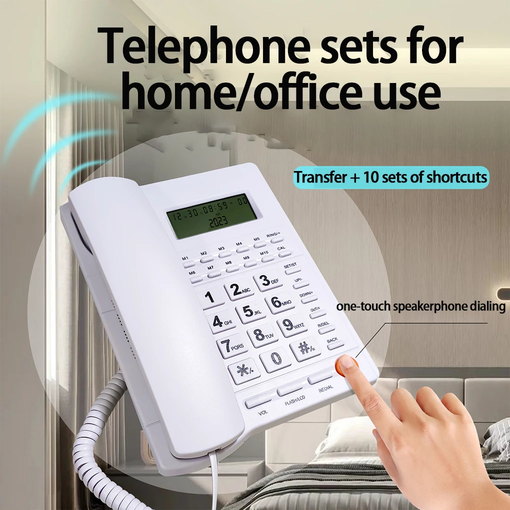 Téléphone filaire de bureau avec affichage pour la maison/hôtel/bureau, prise en charge de la musique, téléphone fixe filaire