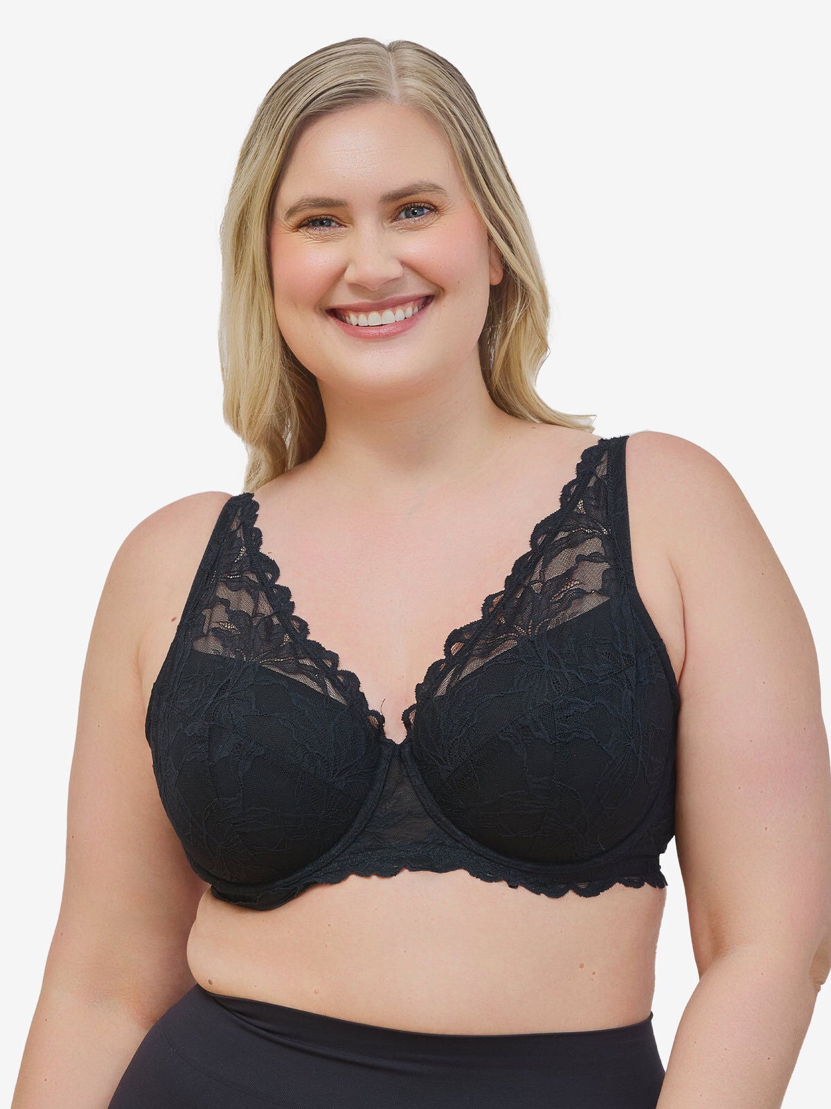 Plus Size Women's The Willow - Lace Plunge Underwire Bra by Leading Lady in Black (Size 38 D)