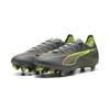 Fußballschuh PUMA "ULTRA 5 MATCH FG/AG Fußballschuhe Erwachsene", Gr. 41, matte aged silber gelb alert blau gray, Obermaterial: Synthetik, Textil; Futter: Synthetik, Textil; Innensohle: Textil; Laufsohle: Synthetik, Schuhe
