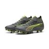 Fußballschuh PUMA "ULTRA 5 MATCH+ FG/AG Fußballschuhe Damen", Gr. 38, matte aged silber gelb alert blau gray, Obermaterial: Textil, Synthetik; Futter: Textil, Synthetik; Innensohle: Textil; Laufsohle: Synthetik, Schuhe