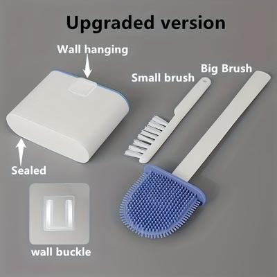 TEMU Full Bathroom Cleaning Kit: Space-saving Wall-mounted Silicone Toilet Brush With Non-slip Handle - Reusable Sanitary Cleaning Tool Image