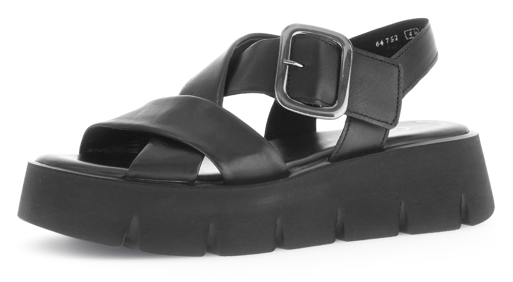 Sandalette GABOR, Damen, Gr. 40, schwarz, Kalbsleder, unifarben, Schuhe Sandalette, Plateau, Sommerschuh, Riemchensandale mit großer Zierschnalle