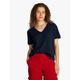 T-Shirt TOMMY HILFIGER "SLUB CROP V-NK SS", Damen, Gr. S (36), blau (schwarz night navy), Jersey, Obermaterial: 100% Baumwolle, unifarben, casual, relaxed fit hüftlang, V-Ausschnitt, Kurzarm abgesteppt, Shirts, mit offener Kante, mit Logostickerei
