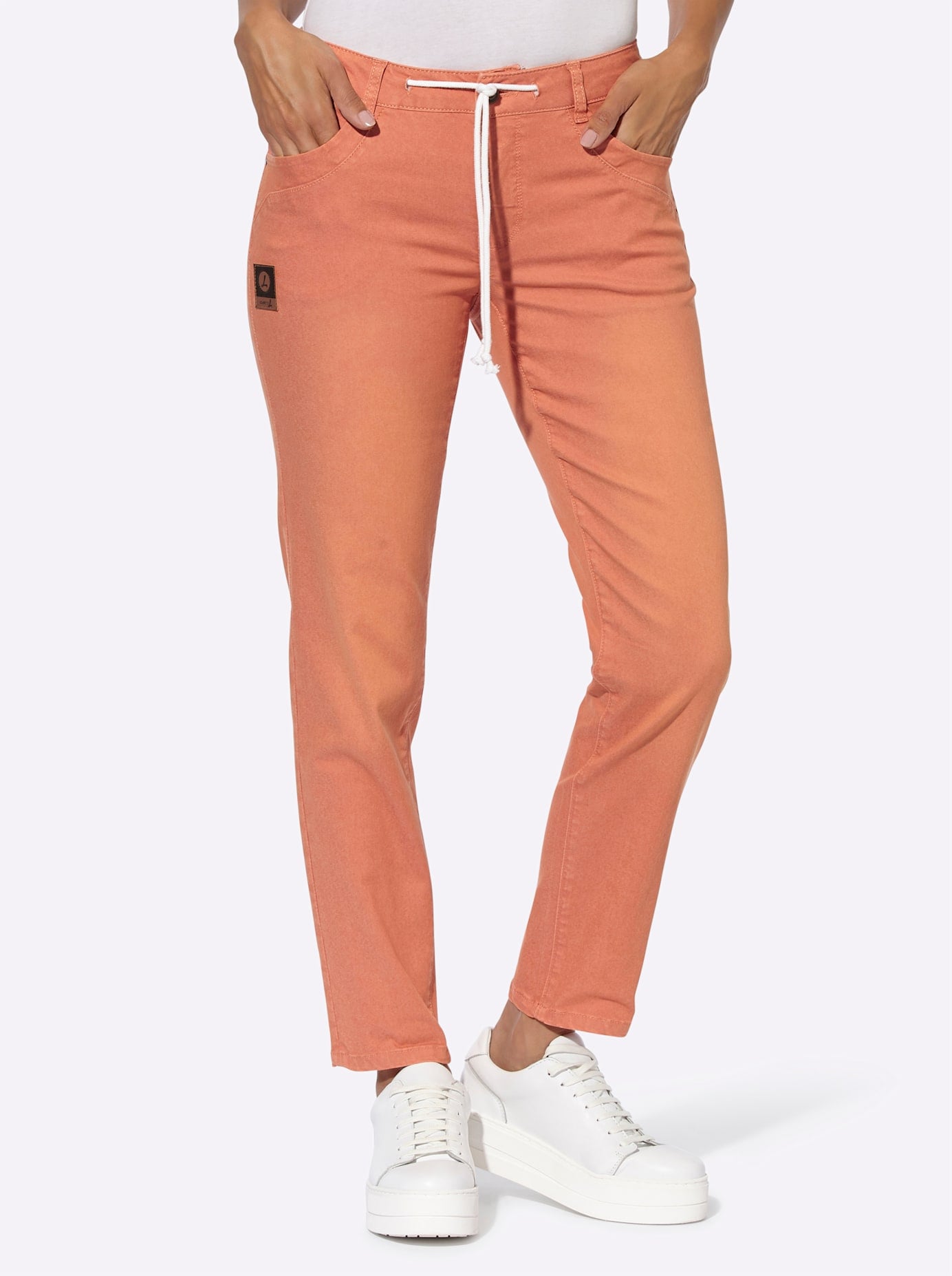 5-Pocket-Jeans CASUAL LOOKS, Damen, Gr. 44, Normalgrößen, orange (papaya), 72% Baumwolle, 25% Polyester, 3% Elasthan, unifarben, lang, Jeans 5-Pocket-Jeans