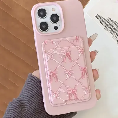 For iPhone 15 Pro Max Case Cute Bow Silicone Case For iPhone 11 12 13 14 15 16 17 XS X 16E 7 8 Plus Wallet Card Bag Holder Cover