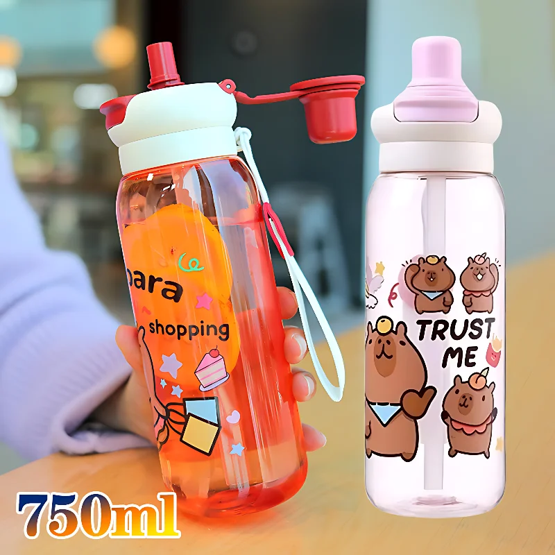 1/3/5PCS Capybara Cartoon 750ml Tragbare Große-kapazität Wasser Flasche Sport Stroh Tassen student Kunststoff Wasser Tassen Wasser Flasche Image