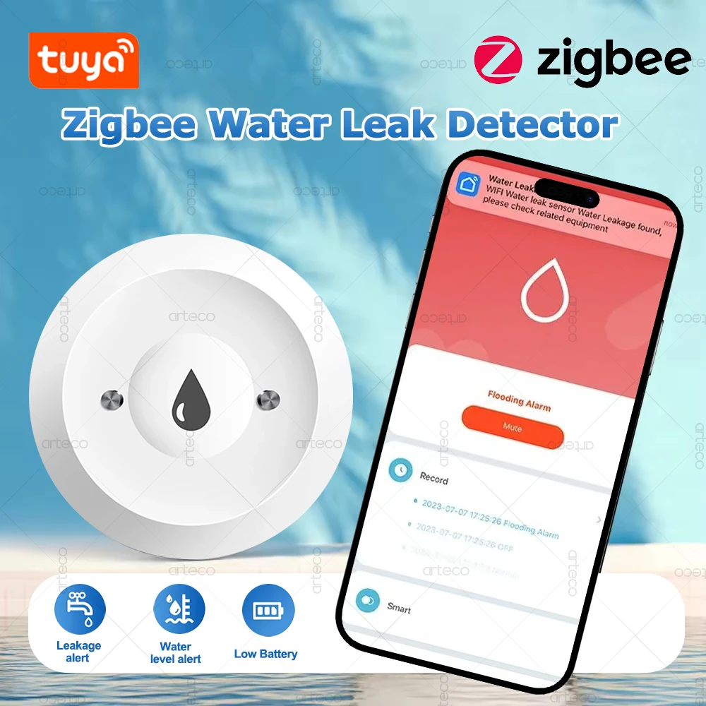 Tuya Zigbee Wasser Sensor Leck Überschwemmung Detektor Leckage Sensor Alarm App Remote Monitor Für Küche/Badezimmer Unterstützung Hause Assistent Image