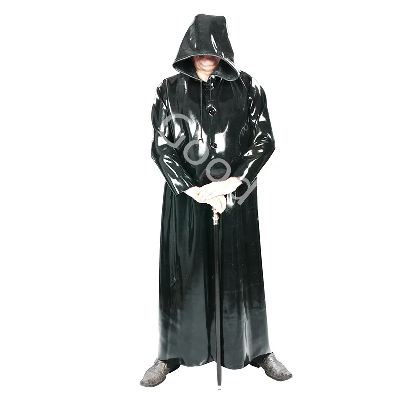 Sexy Latex-Umhang mit Kapuze vorne, Knöpfe, Gummi-Robe, Gummi-Mantel, Bolero-Oberteil, Blazer in Übergröße Image