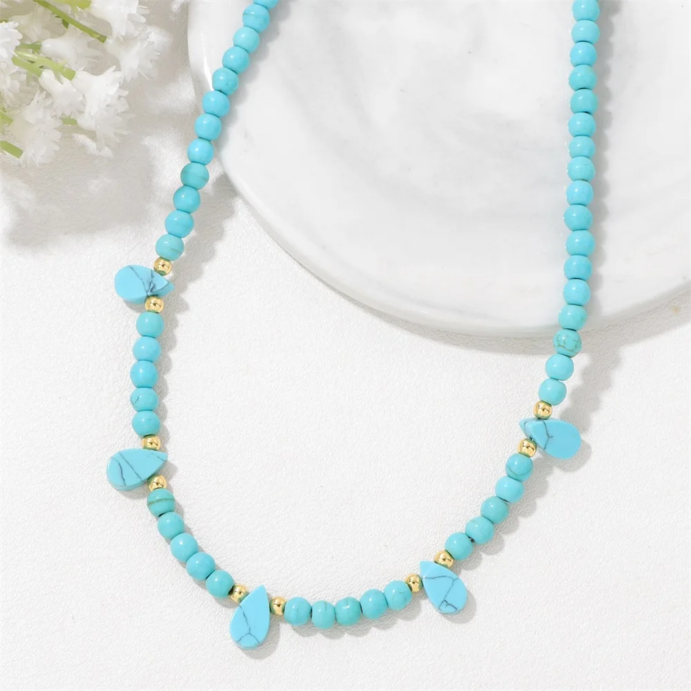 Vintage Bohemian Türkis Perlen Halskette Naturstein Wassertropfen Halsband für Frauen Mode Design Urlaub Party Schmuck Geschenk