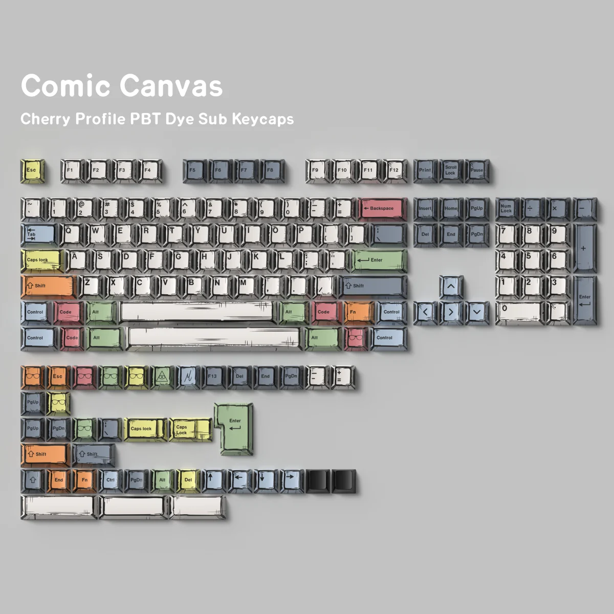 Comic Canvas Tastenkappen PBT Dye Sub Tastenkappen Kirschprofil für Wooting 60he Magnetische Tastatur Gaming Mechanische Tastatur Geschenk Image