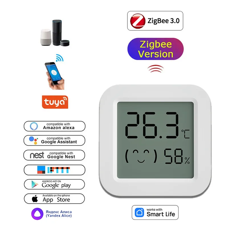 Tuya Zigbee Temperatur Feuchtigkeit Sensor Für Smart Home LCD Bildschirm Funktioniert Mit Alexa Google Home APP Smart Leben Tuya Smart Yandex Image