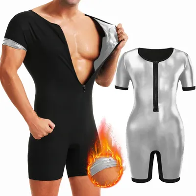 3-in-1-Sauna-Schweiß-Bodys für Herren, Wärmeabnahme, Gewichtsverlust, Body Shaper, Workout, kurze Ärmel, Shorts, Übung, Fitness, Overalls Image
