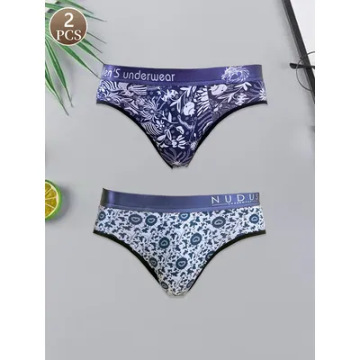 2PCS Bedruckte Baumwolle mittlere Taille Herren-Slip Atmungsaktive Herren neue lockere und bequeme Unterwäsche Modische Hosen für Männer Image