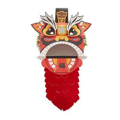 ZK40 Chinese Lion Dance Head DIY Assembly Interesting Educational Cute Style Paper Decorative Craft