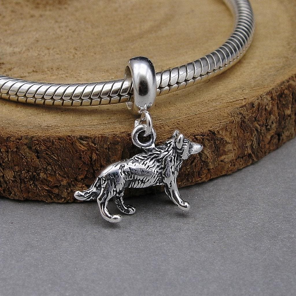 Ciondolo pendente a forma di lupo in argento sterling, ciondolo europeo a forma di lupo 3D, ciondolo a forma di husky siberiano, ciondolo per braccial