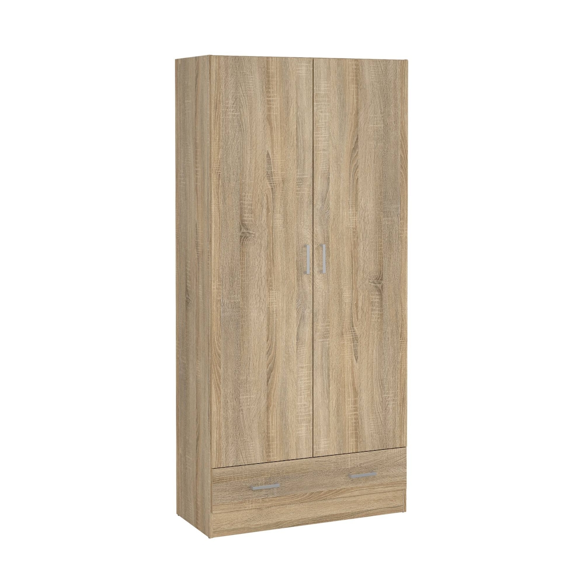 WellHome - Schlafzimmerschrank aus Holz mit 2 Türen und 1 Schublade in der Farbe Eiche, 80 x 36 x 171 cm - Duero Oak Image