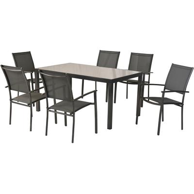 Garten-Essgruppe MERXX "»Milano«", grau (grau, grau, graphit), stapelbar, Aluminium, Kunststoff, Sitzmöbel-Sets, Sessel stapelbar, graue Glasplatte Image