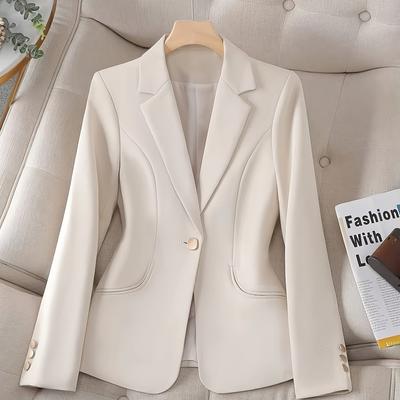 TEMU Elegant Women' Blazer - Polyester, Long Sleeve, Solid Color, Button Closure Image