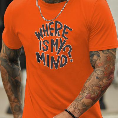 "TEMU Where Is ?" Men's Royal Blue Graphic Tee - Casual Polyester Short Sleeve T-shirt With White Lettering, Machine Washable For Summer Wear" Image