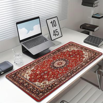 TEMU Large Vintage Persian Floral Mouse Pad With Keyboard Support - Durable Polyester, Non-slip Rubber Backing, Precision Stitched Edges, Ideal For Home Office & Gaming Setup, Mouse Pads For Desk Image