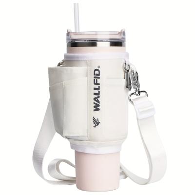 TEMU 1pc Wallfid Neoprene Water Bottle Carrier, 40oz Holder With Phone & Key Pocket, Adjustable Shoulder Strap, Plastic, Compatible With Cups With Handles For Travel & Shopping Image