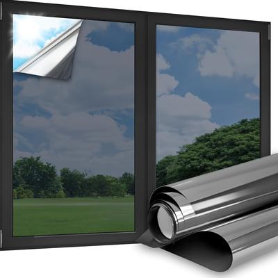 TEMU 1 Roll Window Privacy Film 1 Way Window Tint, Static Cling Sun Blocking Anti Uv Glass Door Window Cover, Reflective Mirror Heat Control Tinting Film For Home Office Image