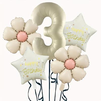 "TEMU Pack Of Number Balloons, Star Embellishment And "happy Birthday" Text, Curling Ribbon, Photography Props For Photoshoots Party Decorations With Birthday Atmosphere" Image
