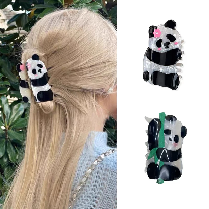 Panda Blume Bambus Haar Klaue Clip Niedlichen Cartoon Hai Clip PVC Kunststoff Tier Geometrische Haar Klemmen Greifen Frauen Haar Zubehör Image