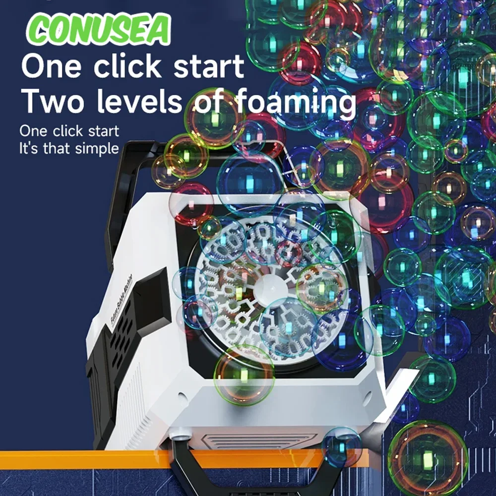 Seifenblasenmaschine für Hochzeit, Bühne, Kinder, Geburtstag, Party, Spiele, 40 Löcher, Seifenblasen, Pistolen, Gebläse, tragbar, automatisches Outdoor-Spielzeug Image