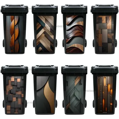 Holzmaserung Wheelie Bin PVC Verschleißfeste selbstklebende dekorative Mülleimer Aufkleber Image