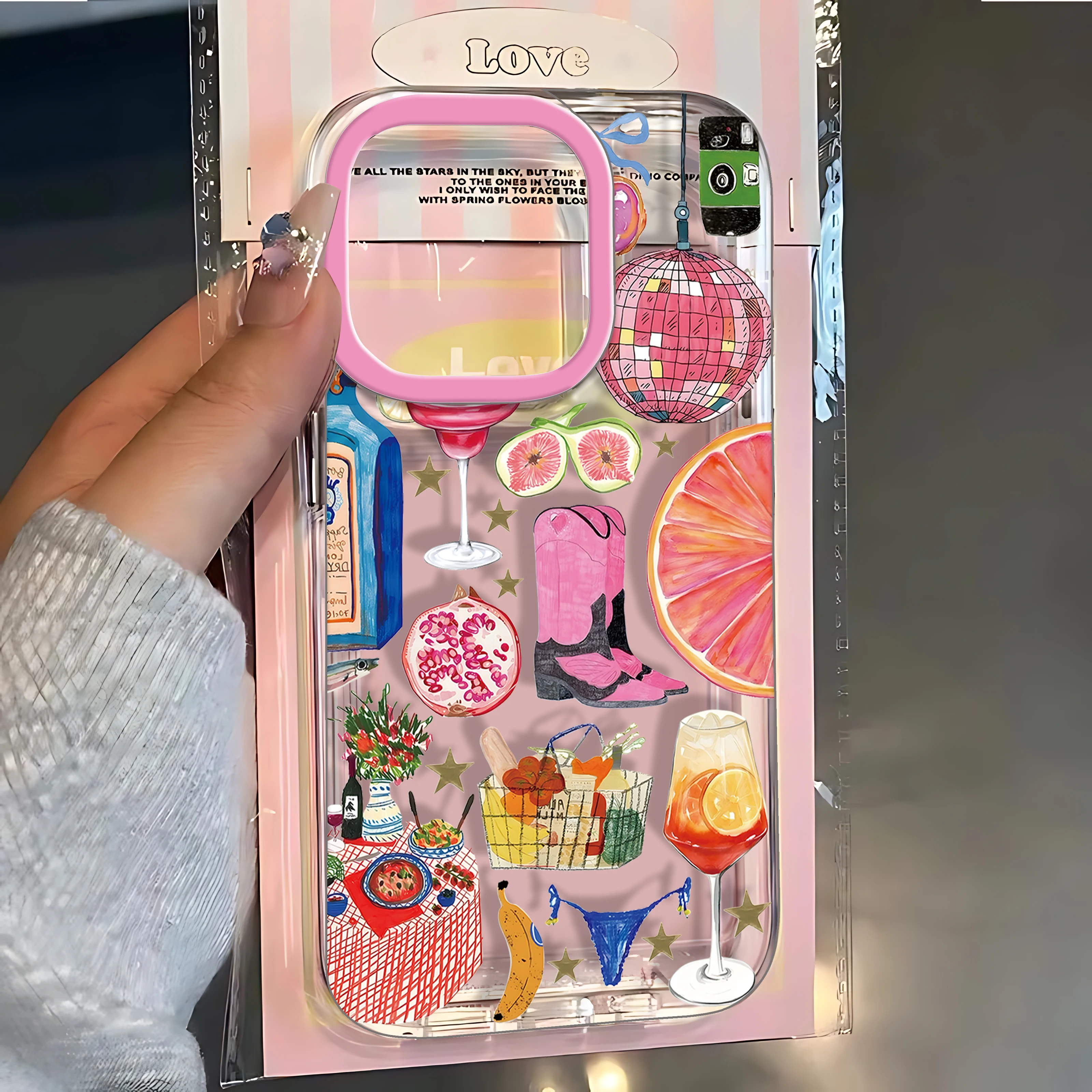 Sommer Strand Obst Wein Telefon Fall Für IPhone 16 16e 15 14 13 12 11 Mini Pro Max X XR XSMax 7 8 Plus Transparent Weiche Rückseitige Abdeckung