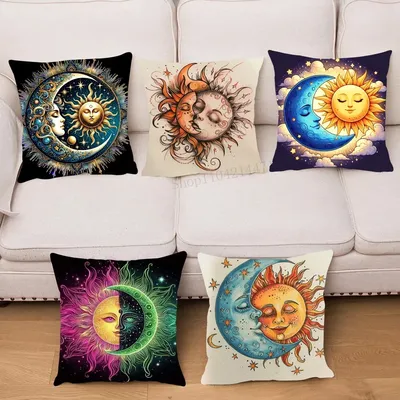 1pc Mandala Sonne Und Mond Kissen Fall Platz Schlafzimmer Sofa Freizeit Komfort Kissen Auto Image