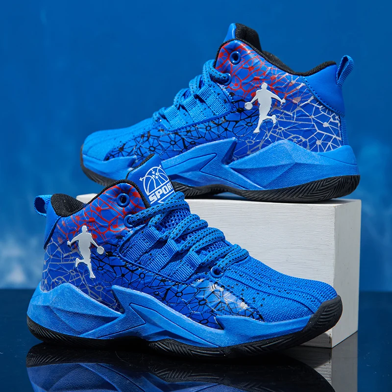 Kinder-Basketballschuhe, rutschfest, atmungsaktiv, Basketball-Trainings-Sneaker, Schnür-Basketballstiefel für Jungen und Mädchen, Sportschuhe Image