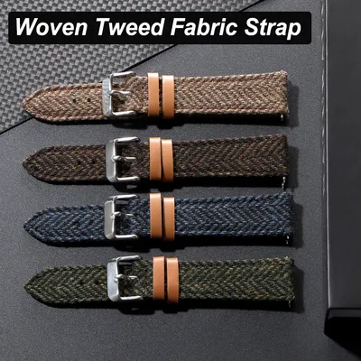 18 mm 20 mm 22 mm gewebtes Tweed-Stoffarmband, zweiseitiges Nylon-Rindsleder-Armband, Schnellverschluss-Band, Business-Armband, Gürtelzubehör Image