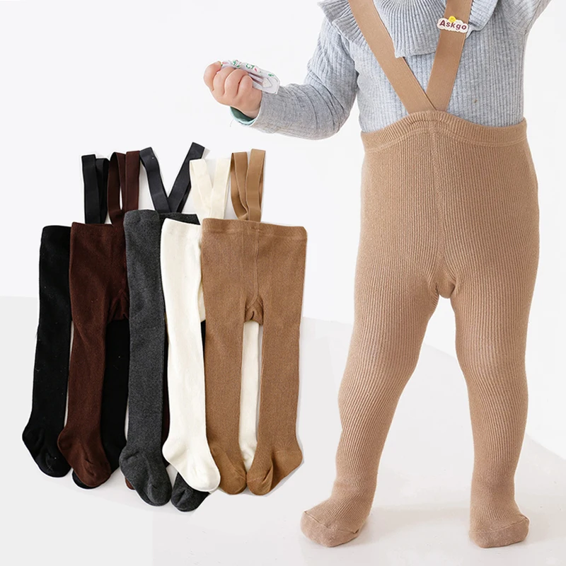 Frühling Baby Strumpfhosen mit Trägern Baumwolle Kleinkind Hosenträger Hosen Gestrickte Kinder Strumpfhosen Säugling Overalls für Mädchen Jungen Leggings Image