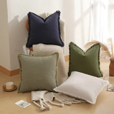 1PC Simple Light Luxury Solid Color Cushion Cover 50X50 Decor Home and Sofa Cotton Throw Pillowcase Image